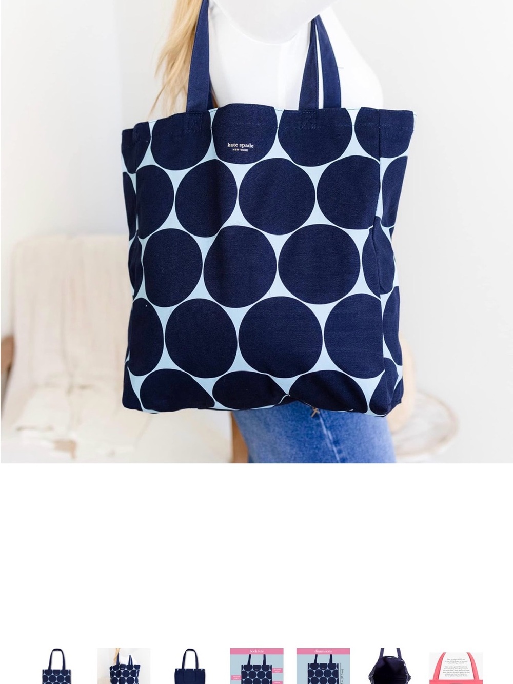 Kate Spade Navy and Light Blue Polka Dot Tote: NWT